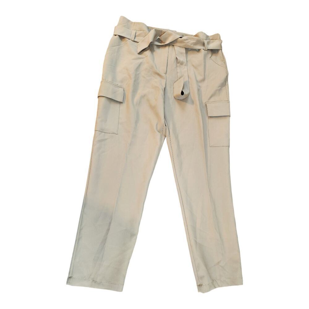 Cooper & Ella womens pants sz 14 beige ankle belt NWT cargo pockets